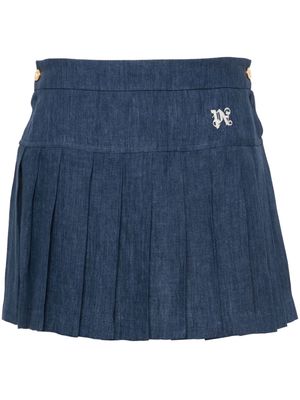 Palm Angels logo-embroidered pleated skirt - Blue