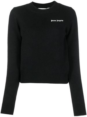 Palm Angels logo-embroidered ribbed-knit jumper - Black