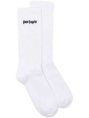 Palm Angels logo-embroidered ribbed socks - White
