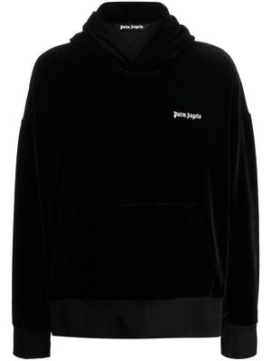 Palm Angels logo-embroidered velvet hoodie - Black