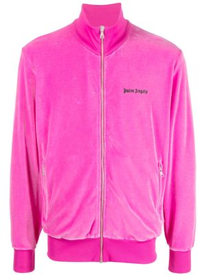 Palm Angels logo-embroidered velvet track jacket - Pink