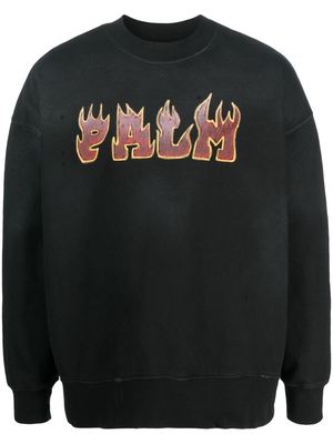 Palm Angels Logo Flames cotton sweatshirt - Black