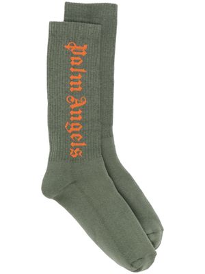 Palm Angels logo-intarsia socks - Green