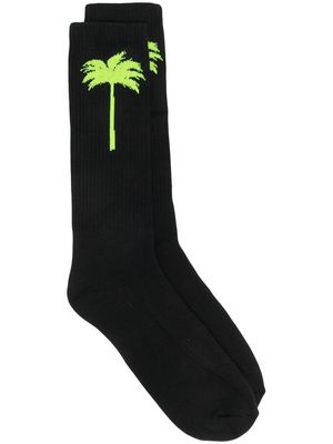 Palm Angels logo-jacquard ribbed socks - Black