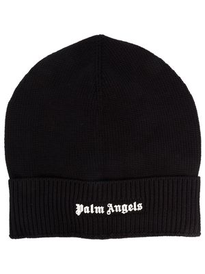 PALM ANGELS logo-lettering knitted beanie - Black