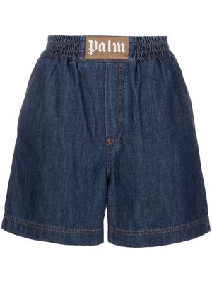 Palm Angels logo-patch cotton shorts - Blue