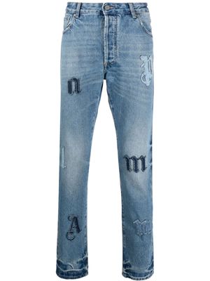 Palm Angels logo-patch straight jeans - Blue