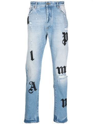 Palm Angels logo-patches straight-leg jeans - Blue