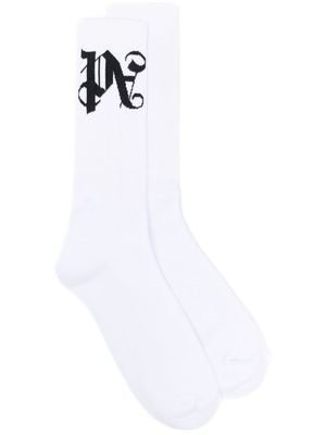 Palm Angels logo-print cotton-blend socks - White