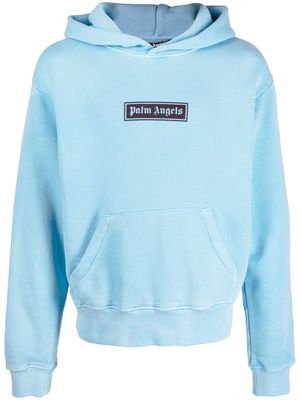 Palm Angels logo-print cotton hoodie - Blue