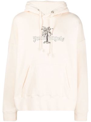 Palm Angels logo-print cotton hoodie - Neutrals
