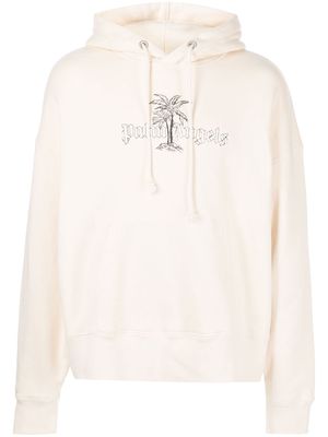 Palm Angels logo-print cotton hoodie - White
