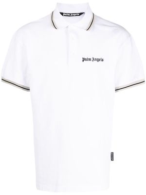 Palm Angels logo-print cotton polo shirt - White