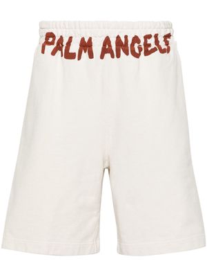 Palm Angels logo-print cotton track shorts - White