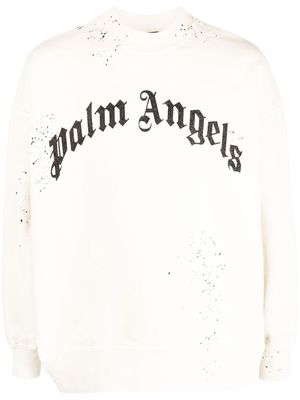 Palm Angels logo-print distressed-finish sweatshirt - Neutrals