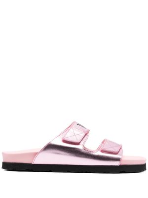 Palm Angels logo-print leather flat sandals - Pink