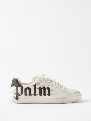 Palm Angels - Logo-print Leather Trainers - Mens - White Black