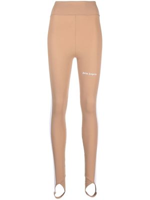 Palm Angels logo-print stirrup leggings - Brown