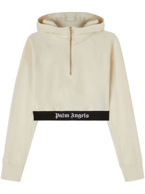 Palm Angels logo-tape cropped hoodie - Neutrals