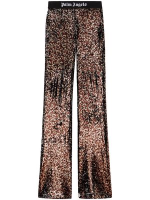 Palm Angels logo-tape sequin flared trousers - Brown