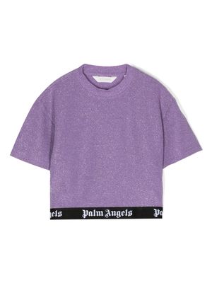 Palm Angels logo-trim cropped T-shirt - Purple