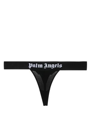 Palm Angels logo-trim stretch-cotton thong - Black