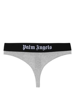 Palm Angels logo-trim stretch-cotton thong - Grey