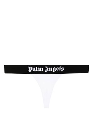 Palm Angels logo-trim stretch-cotton thong - White