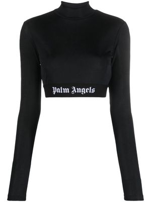 Palm Angels logo-waistband cropped top - Black