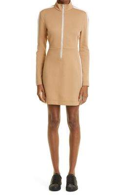 Palm Angels Long Sleeve Half Zip Cotton Blend Track Dress in Beige Off White
