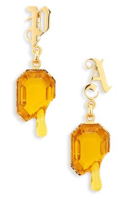 Palm Angels Melting Stone Monogram Drop Earrings in Gold/Pink