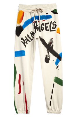 Palm Angels Men's Brushstroke Cotton Joggers in Off White Black