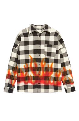 Palm Angels Men's Burning Logo Check Cotton Overshirt in Black Red