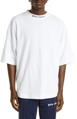 Palm Angels Men's Classic Logo Oversize Cotton Tee in White Black