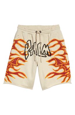 Palm Angels Men's Graffiti Flames Sweat Shorts in Off White