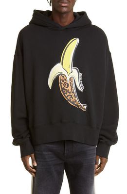 Palm Angels Men's Leopard Banana Cotton Graphic Hoodie in Black Yellow