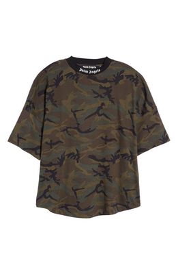 Palm Angels Men's Oversize Camouflage Logo T-Shirt in Military Blac