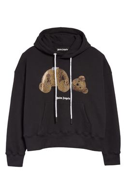 Palm Angels Men's Sequins Bear Embroidered Hoodie in Black Gold