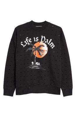 Palm Angels Men's Sunset Palm Studded Cotton Graphic Sweatshirt in Black Silver