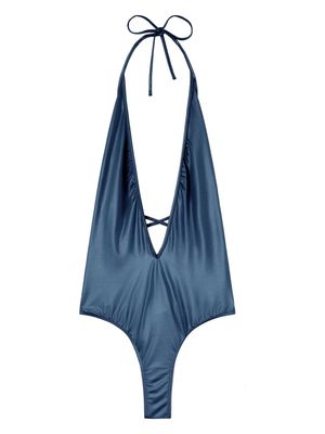 Palm Angels metallic-effect V-neck swimsuit - Blue
