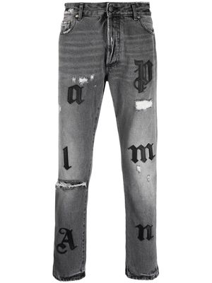 Palm Angels mid-rise distressed appliqué skinny jeans - 0610 GREY BLACK