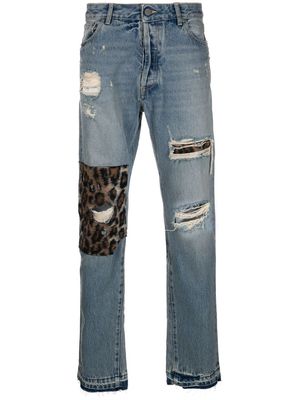 Palm Angels mid-rise distressed straight-leg jeans - Blue