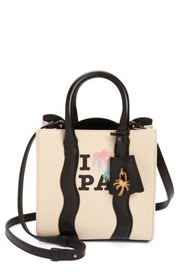 Palm Angels Mini I Love PA Canvas & Leather Beach Tote in Off White