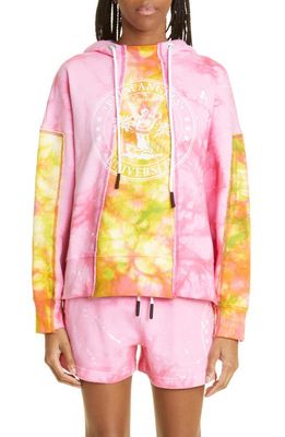 Palm Angels Mixed Tie Dye College Graphic Hoodie in Fuchsia White