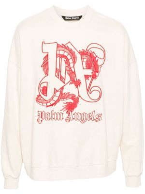 Palm Angels monogram-embroidered cotton sweatshirt - Neutrals