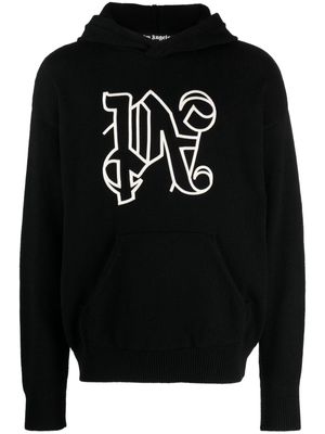 Palm Angels monogram-embroidered knitted hoodie - Black