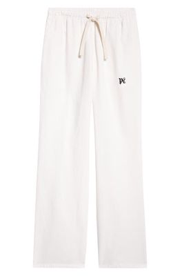 Palm Angels Monogram Embroidered Straight Leg Pants in Off White Black