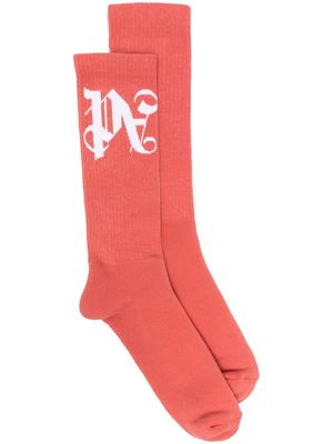 Palm Angels Monogram-jacquard ribbed socks - Pink