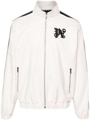 Palm Angels monogram-patch leather jacket - Neutrals