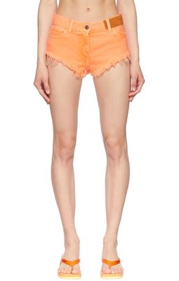 Palm Angels Orange Frayed Denim Shorts
